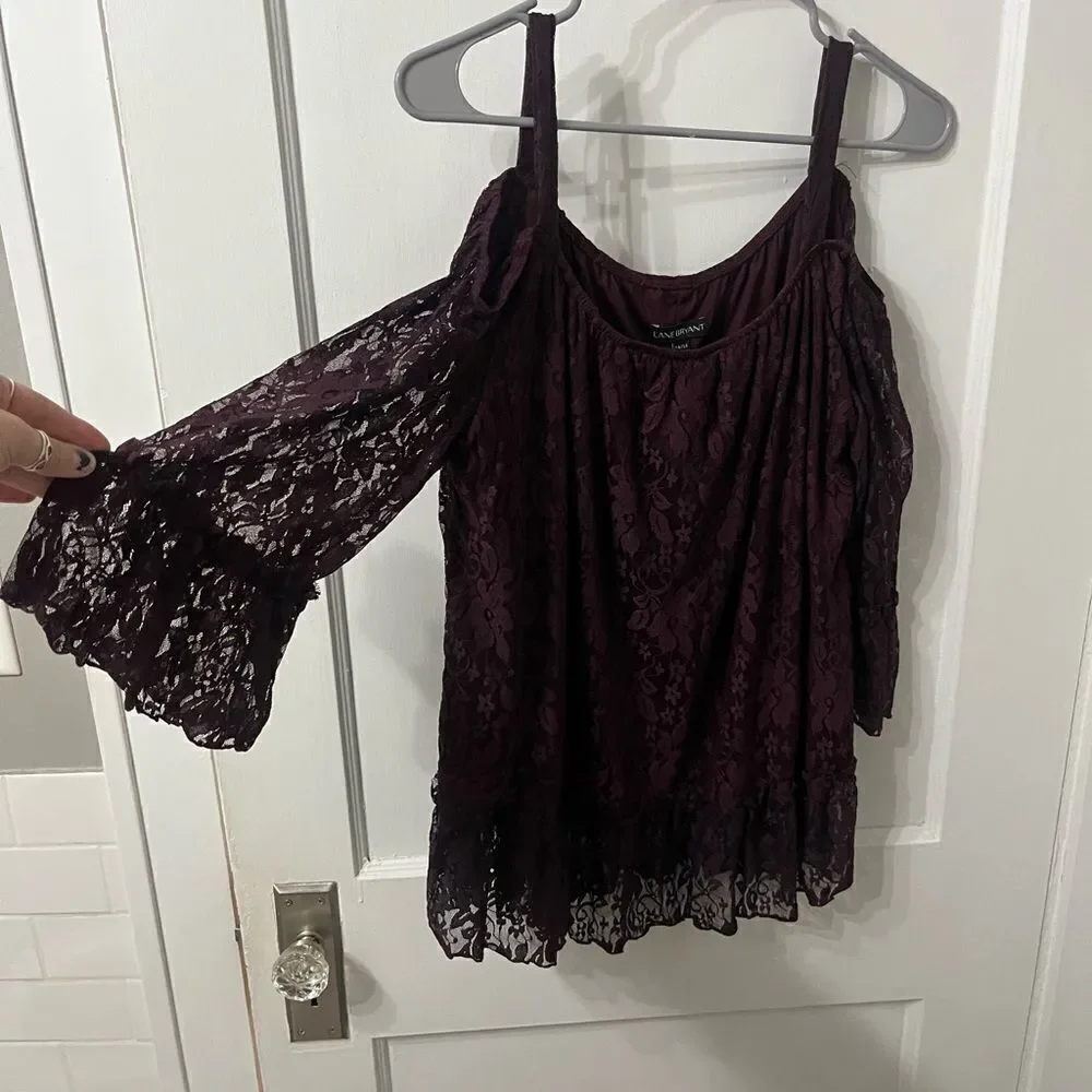 Lane Bryant Black Off the Shoulder Bell Sleeve Blouse